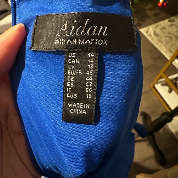 Aidan Mattox Ruffled One Shoulder Sapphire Blue Cocktail Midi Dress size 14 - Picture 11 of 11